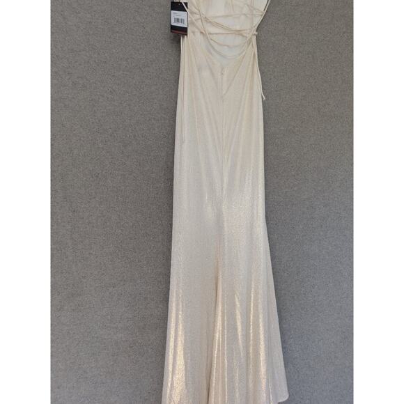 La Femme Sleeveless Maxi Dress Size 00 White Gold Gown Prom Wedding #28363 NWT - Picture 2 of 8